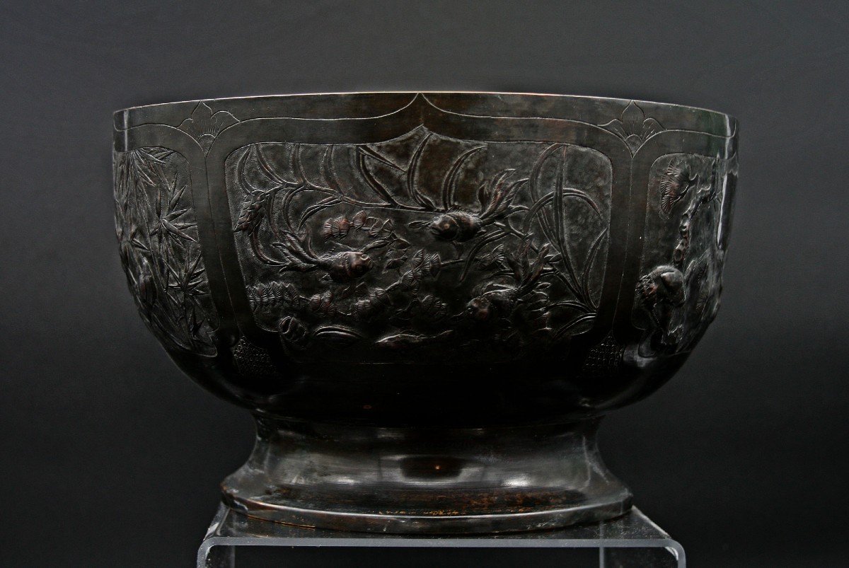 Antique Chinese Bronze Punch Bowl-photo-1