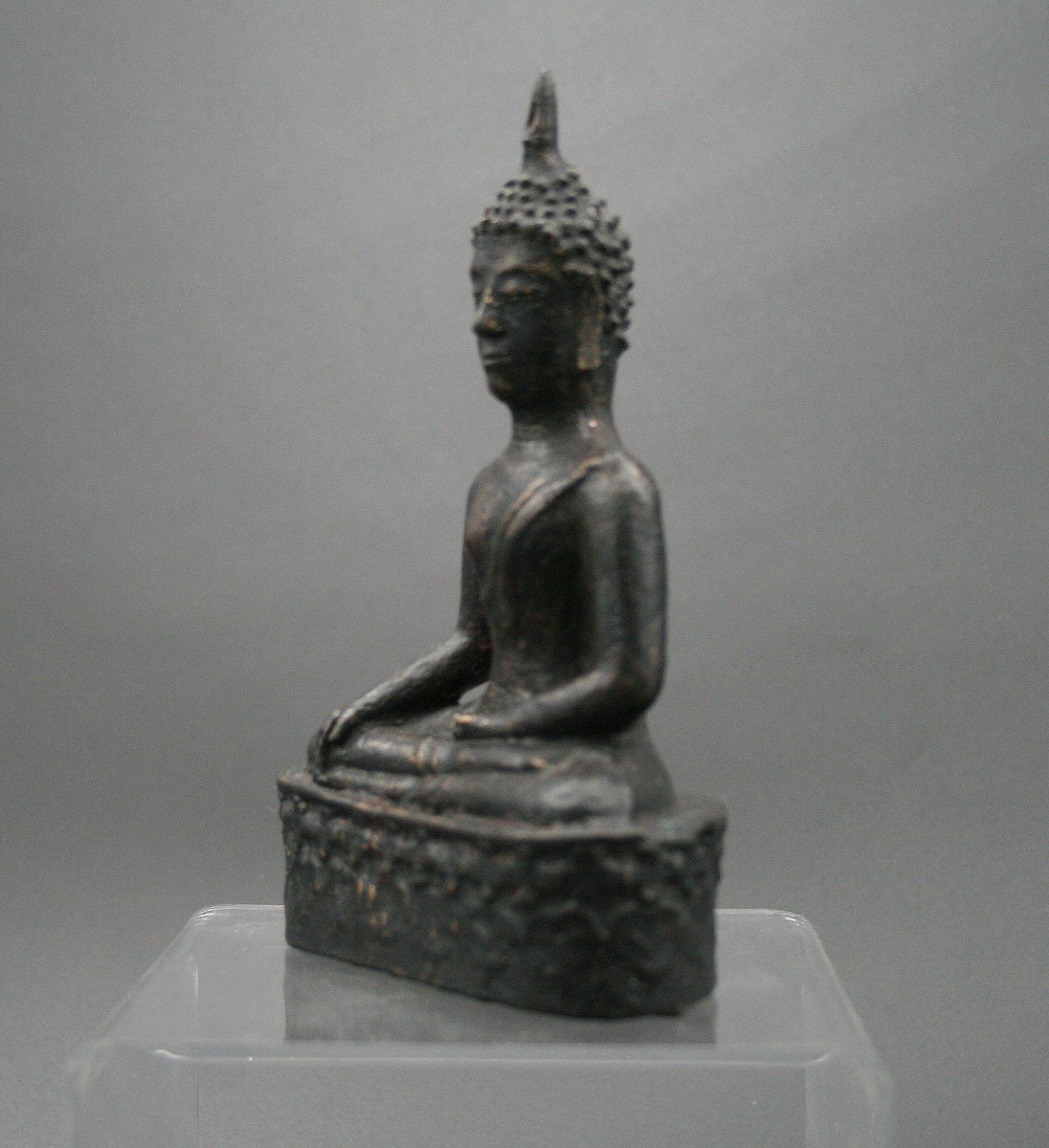 Ancien Bouddha Thai En Bronze XVe/XVIe Bhumisparsha Mudra Sculpture Bouddhiste-photo-3