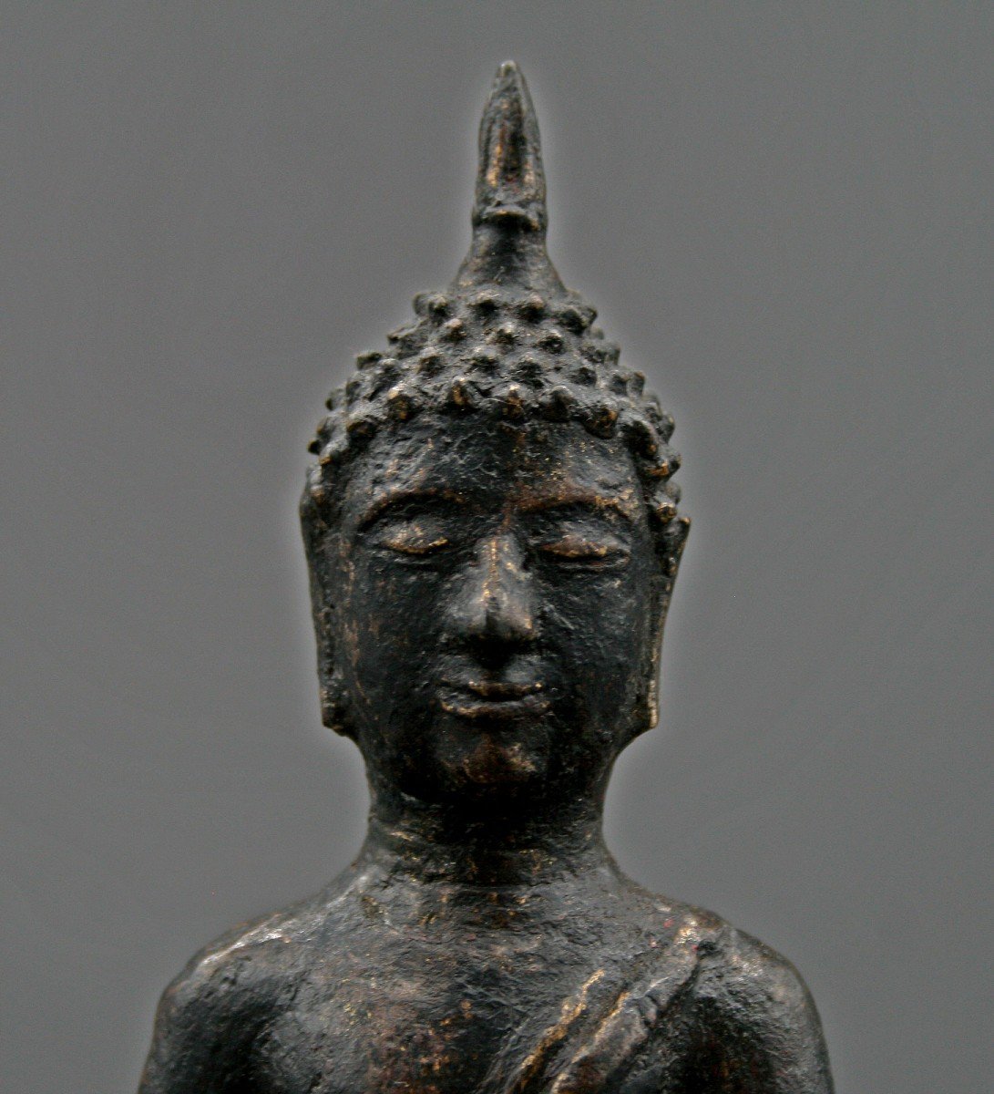 Antique Thai Bronze Buddha 15th/16th Bhumisparsha Mudra Buddhist Sculpture-photo-1