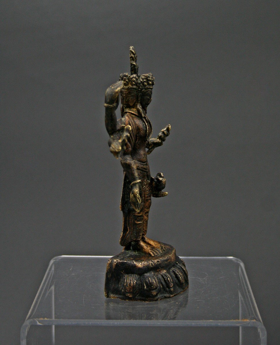 Ancienne Figure Tibétaine Bouddhiste En Bronze Du Parnashavari  Protecteur Contre Les Maladies -photo-4
