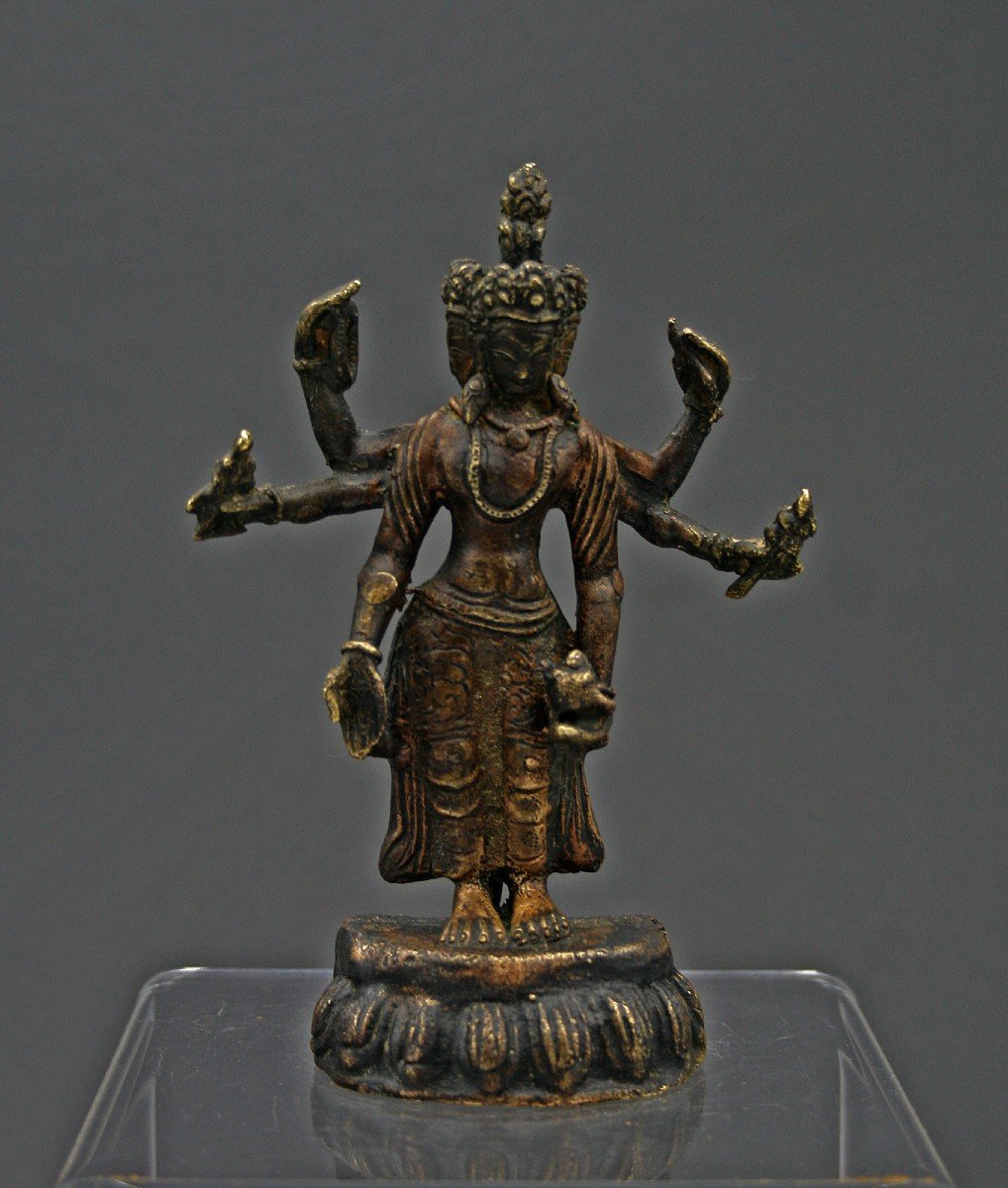 Ancient Tibetan Buddhist Bronze Figure Of Parnashavari  Protector Against Diseases