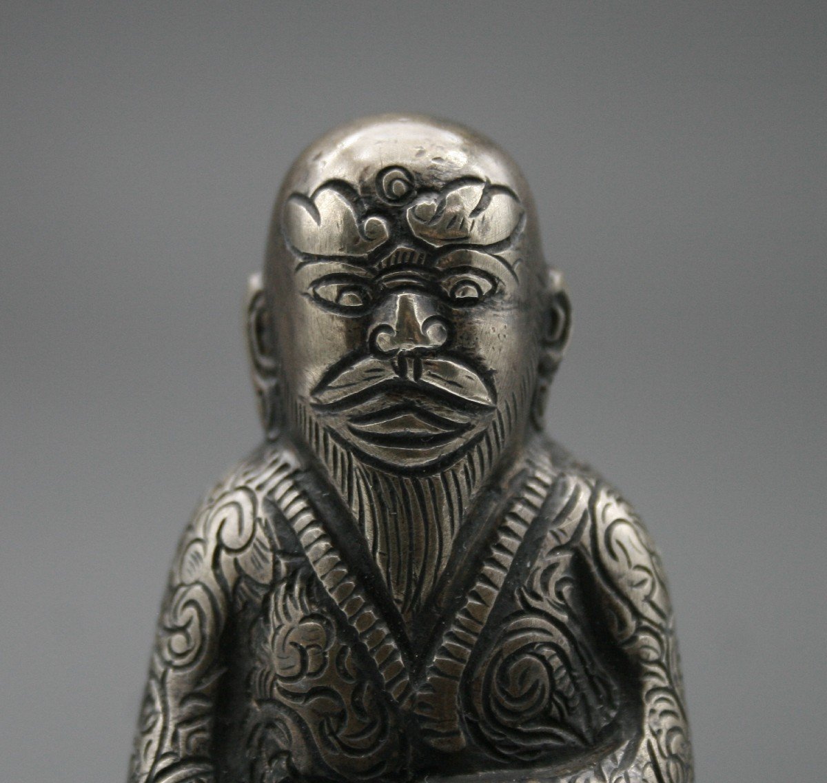 Ancienne Figure Tibétaine En Argent Massif  Karmapa Bouddhiste Lama-photo-1