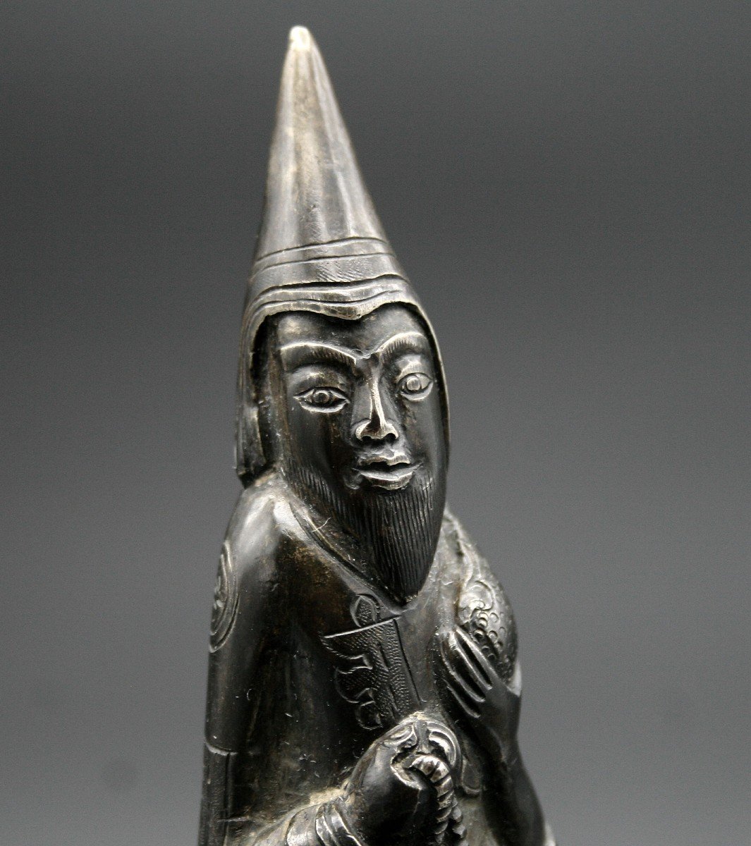 Figurine En Argent Tibétain Antique d'Un Lama Bouddhiste-photo-2