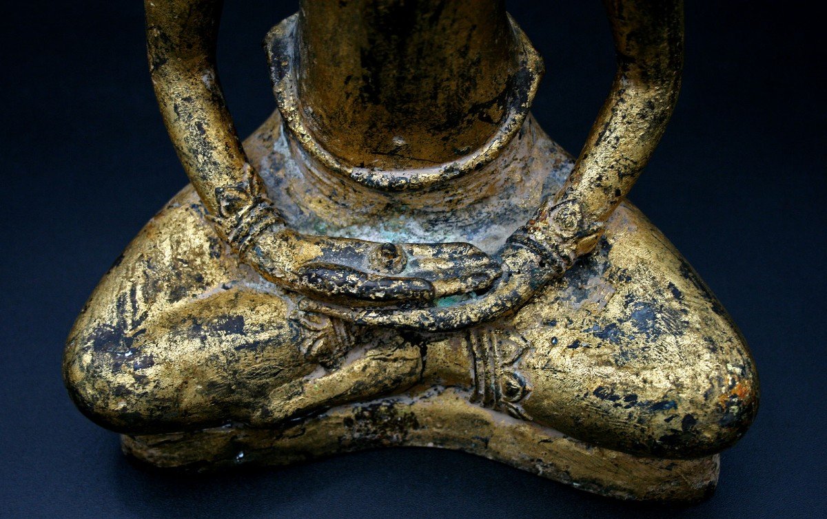 Grand Bouddha Ancien Cambodgien En Bronze Doré Style Khmer Méditation Sangha-photo-4