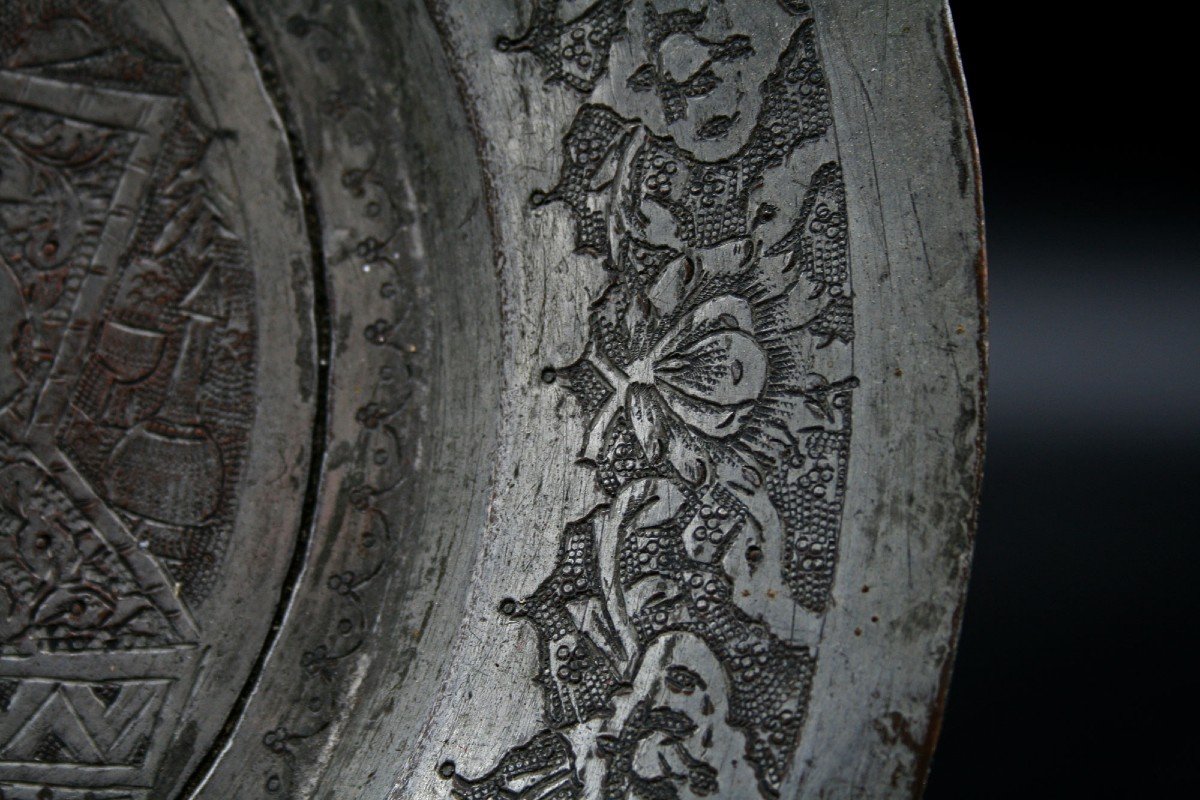 Antique Persian Engraved Copper Plate. Persian Princess. 19th Century Qajar.-photo-3