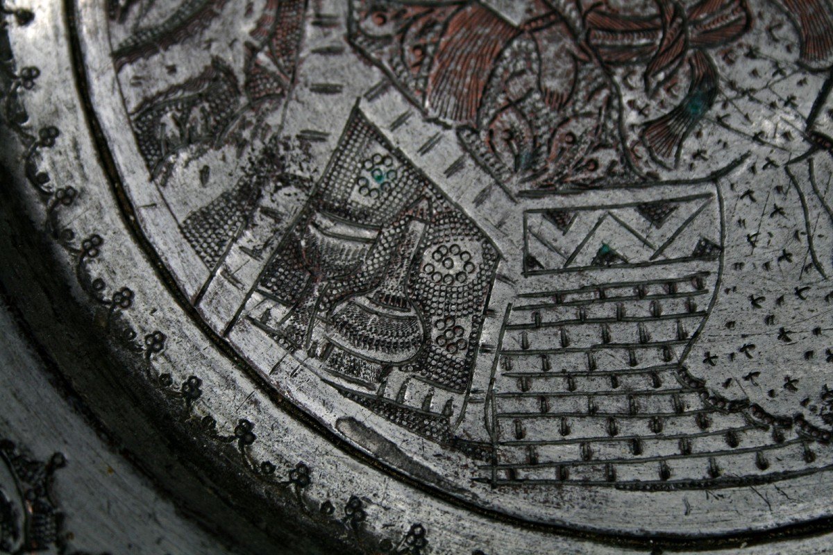 Antique Persian Engraved Copper Plate. Persian Princess. 19th Century Qajar.-photo-4