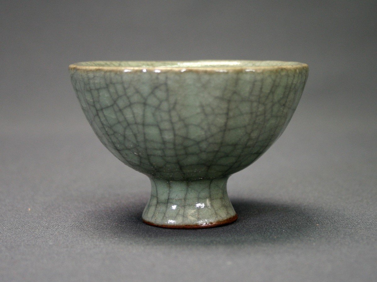 Ancient Chinese Pedesstal Cup Ge Ware Ko Ware Crackleware Celadon-photo-3