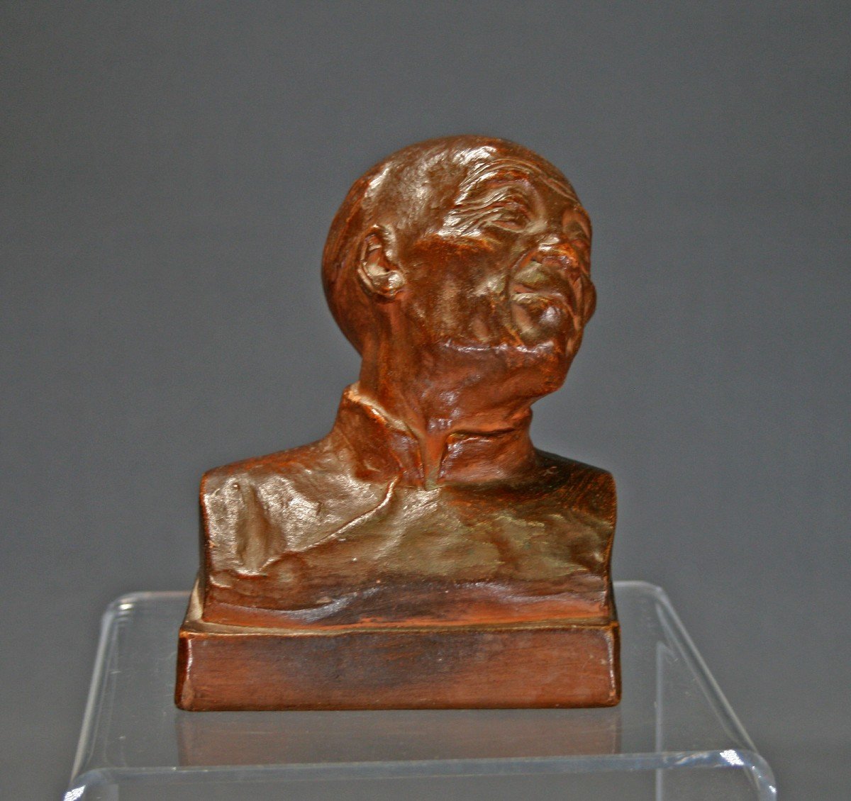 Gaston Hauchecorne (1880-1945) Buste d'Un Chinois En Terre Cuite Patiné. Signé Des Initiales.-photo-2