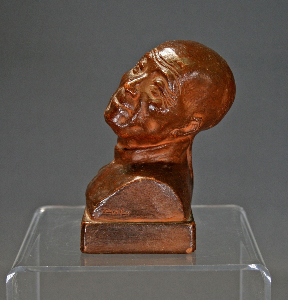 Gaston Hauchecorne (1880-1945) Buste d'Un Chinois En Terre Cuite Patiné. Signé Des Initiales.-photo-3