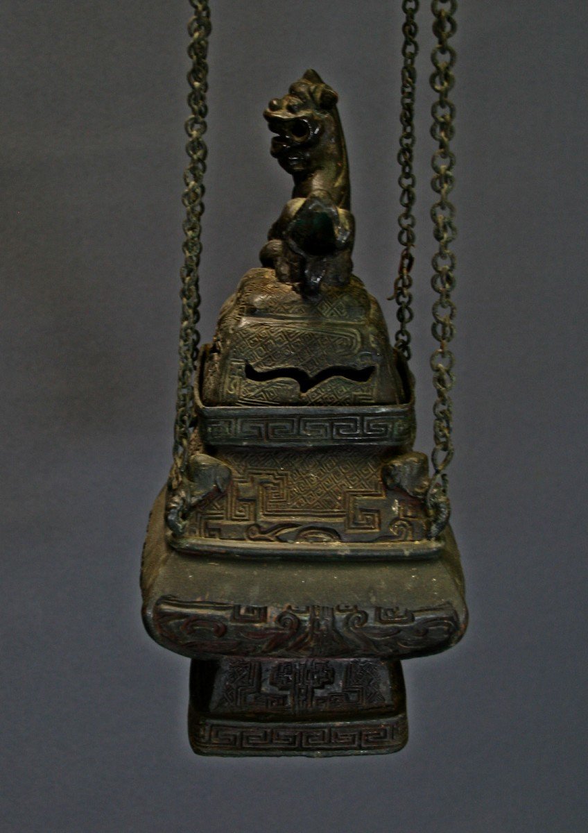 Rare Brûle-parfum Suspendu En Bronze Chinois. époque Ming.-photo-4