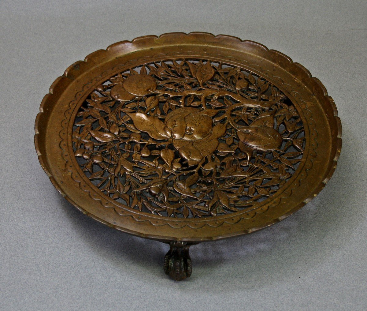 Antique French Bronze Fruit Platter, Eagle Claw Feet. Barbedienne Quality.