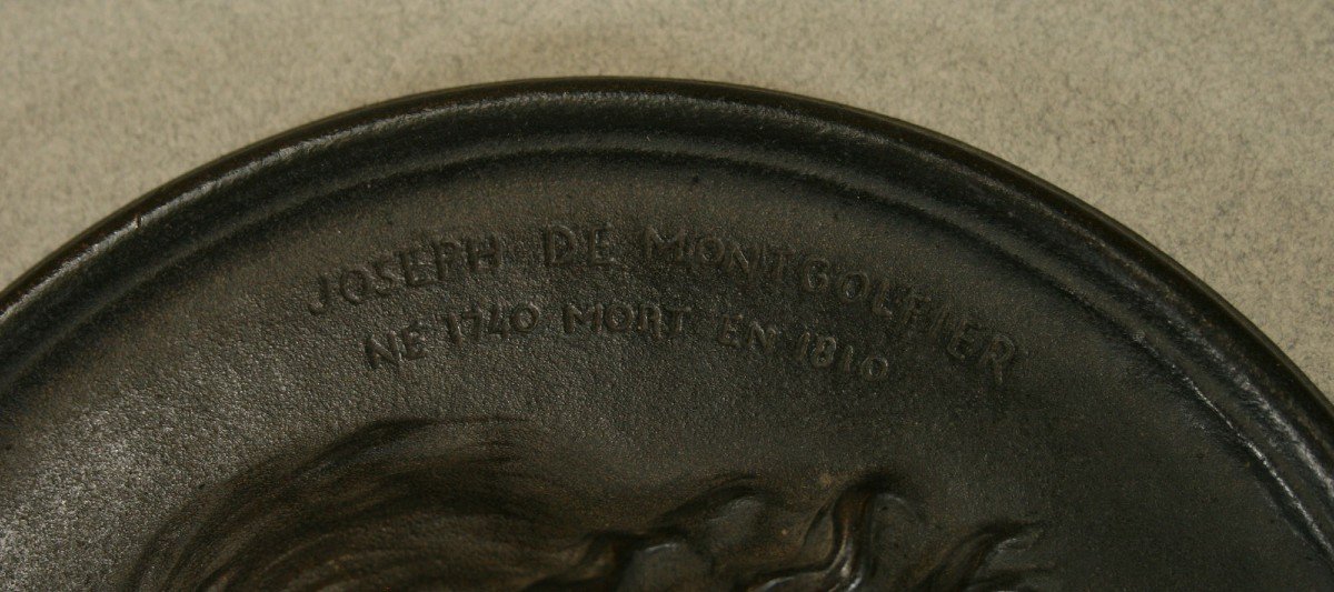 Medaillon En Bronze Des Freres Montgolfier d'aprés Houdon-photo-2