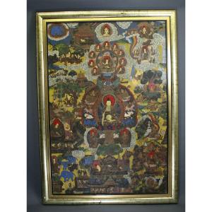 Ancien Thangka Tibétain Vie De Bouddha Bouddhiste