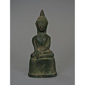 Antique Bronze Buddha Shakyamuni Laos C17th Buddhist Sculpture Bhumisparsha Mudra