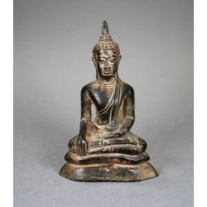 Ancien Bronze Bouddha Shakyamuni Thaïlandais Thaïlande Bouddhiste Sculpture Bhumisparsha Mudra