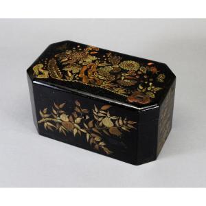 19th Century French Chinoiserie Tea Caddy Hand Painted Lacquer