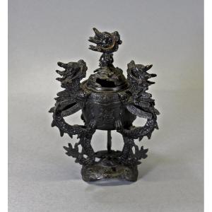 Antique Vietnamese Bronze  Incense Burner Dragons 19th Century