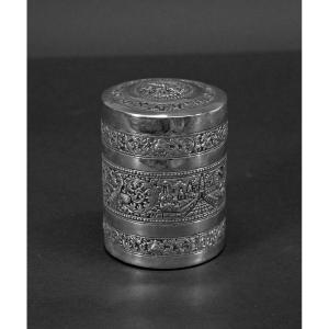 Antique Cambodian Silver Box. View Of Angkor Wat.  Khmer