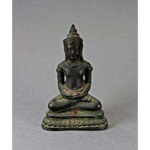 Antique Khmer Bronze Meditation Buddha Dhyana Mudra 