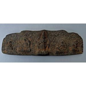 Important Antique Tibetan Wooden Pediment Avalokiteshvara Tara Durga Buddhist Temple