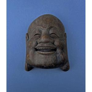 Lovely Antique Chinese Carved Bamboo Wall Mask Putai Or The Laughing Buddha