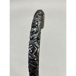 Antique Cane Handle Walking Stick Solid  Silver Cambodian Thai Kymer