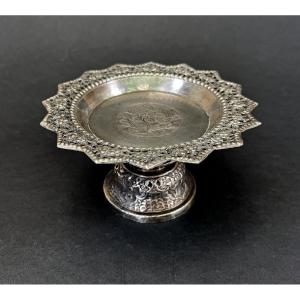 Antique Thai Buddhist Offering Dish In Solid Silver