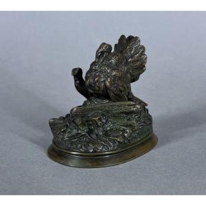 Petite Sculpture Bronze Animalier, XIXe Siècle Dindon Dinde Signée