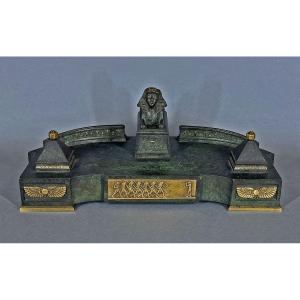 Exceptional Antique French Art Deco Egyptian Style Bronze Inkwell Spinx  By André Sadoux