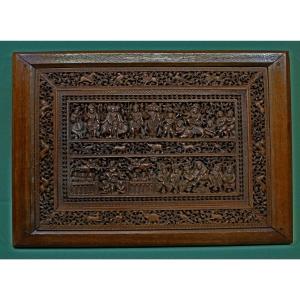 Exceptional Antique Indian Sandalwood Panel Mysore Hindu Gods And Goddesses