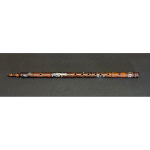 Antique  Vietnamese Flute Carved Wood Inlaid With Mother-of-pearl