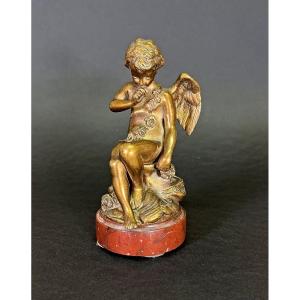 Antique Bronze Doré d'Après Falconet "l'amour Menacant" Cadeau d'Amoureux Romantique