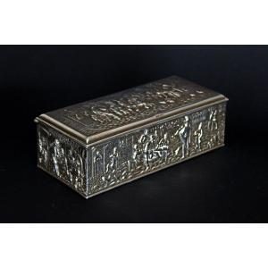 An Antique Dutch Solid Silver Cigar Box Decorated With Farm Workers Drinking