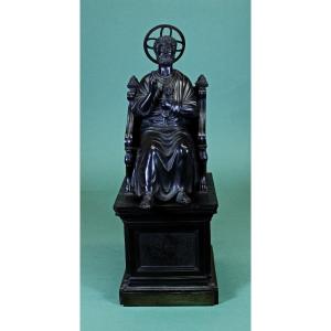 Grande Taille Grand Tour Bronze C19ème Saint Pierre Intronisant Saint Catholique Sculpture
