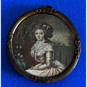 Ancient Portrait Miniature Young Aristocratic Beauty