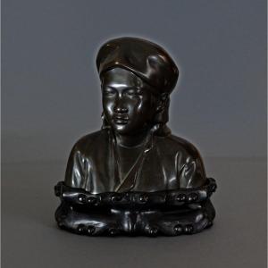Sculpture Vietnamienne En Bronze Buste De Tonkinoise Bien Hoa Vietnam