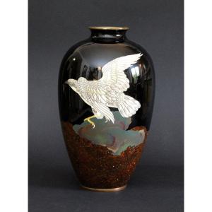 Vase Cloisonné Japonais Antique Aigle Période Meiji