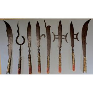 Set 8 Antique Vietnamese Polearms Sword Spear Bladed Weapons
