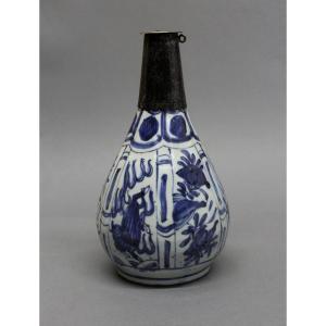 Chinese Blue & White Bottle Vase Silver Mount, Wanli Period (1572-1620) Islamic  Market 
