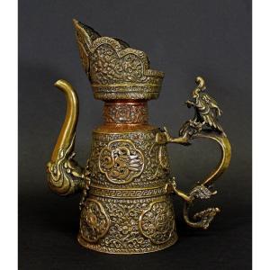 Antique Tibetan Dragon Ewer "monk's Cap" Bronze Copper Brass