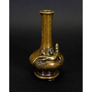 Antique Chinese Bronze Vase Salamander & Spider 福 Good Luck Happiness
