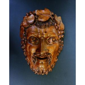 Grand Masque Antique De Bacchus En Bois Sculpté à La Main Dieu Du Vin Décoration d'Intérieur