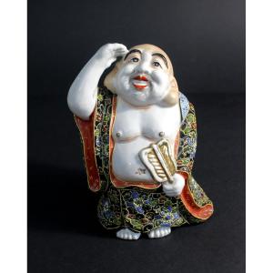 Figure Antique Japonaise en Porcelaine Satsuma de Hotei  Dieu  Bonne Chance