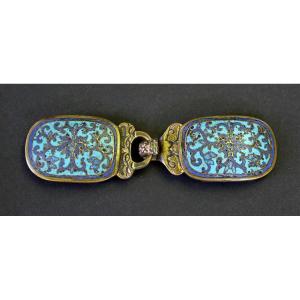 Boucle De Ceinture Cloisonnée Chinoise En Bronze Doré Ming / Début Qing