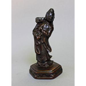 Chinese Bronze Guanyin Incense Burner Statuette, 17th Century, Ming / Qing Dynasty 