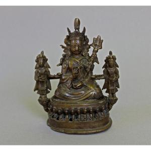 Antique Tibetan Bronze Tantric Buddhist Sculpture Of Padmasambhāva Guru Rinpoche.