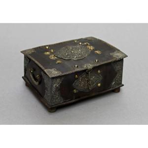 Coffret à bétel sirih colonial hollandais en corne et monture en argent