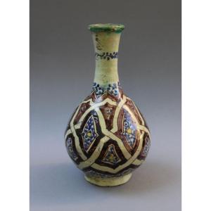 Bouteille Islamique Antique du Maroc, Fès, en Céramique au Décor Géométrique, Vers 1900