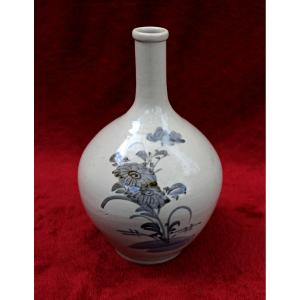 tokkuri Ancienne Grande Bouteille à Saké en Porcelaine Japonaise Bleu & Blanc Époque Edo