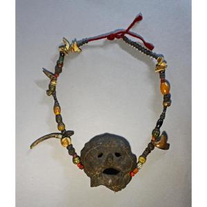 Collier Rituel Chamanique Himalayen Ancien  ambre corail  Masque d’Esprit Tibet 
